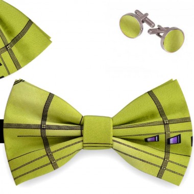 Set papion barbati, batista, butoni, verde amanda, imprimeu dungi stilizate delicat